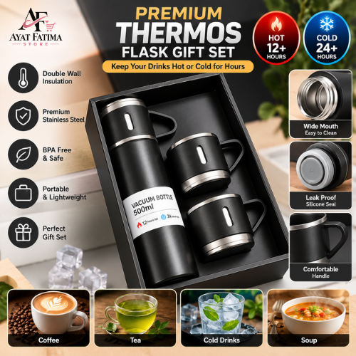 3 In 1 Vacuum Thermal Flask With Cup Set (Random Color)
